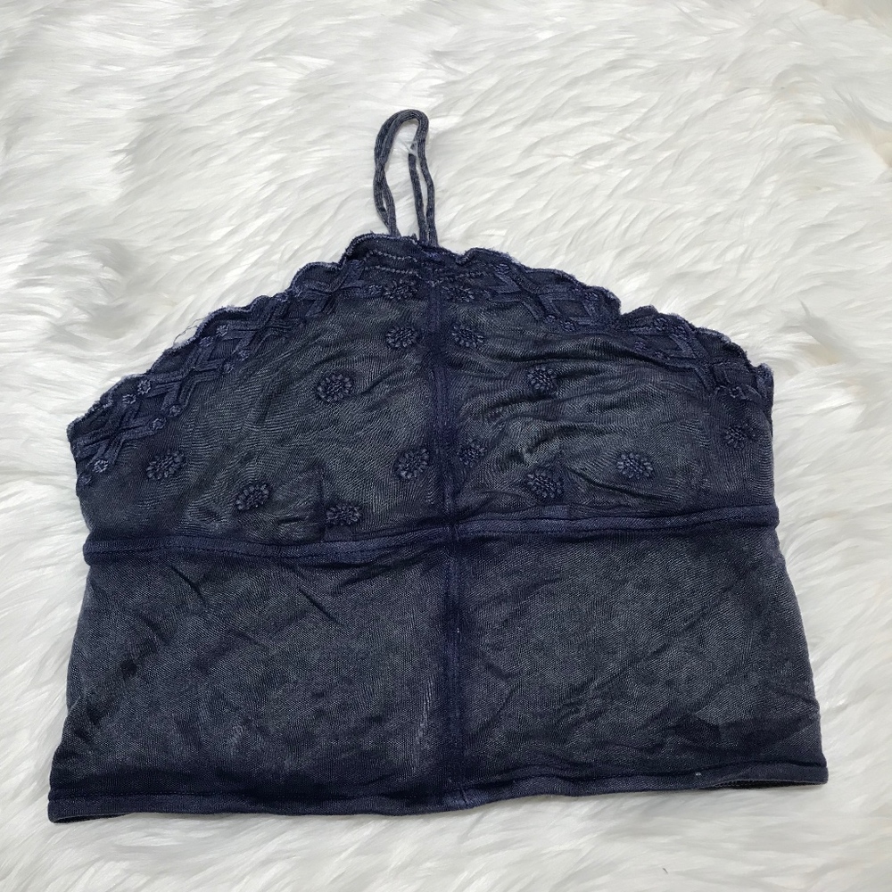 Free People Crop Halter Bandeau Floral Eyelet S